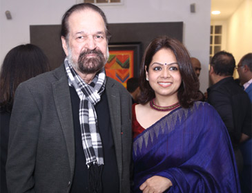 Eminent artist Rameshwar Broota (left) with Mrs. Sunaina Jain (right) at the preview of Raza and His Contemporaries