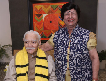 Former M.P. & Former Governor of Odisha, Mr. Murlidhar Chandrakant Bhandare (left) and Mrs. Uma Jain (right) at the preview of Raza and His Contemporaries